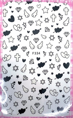 Diamond, Wings, and Heart Stickers F334