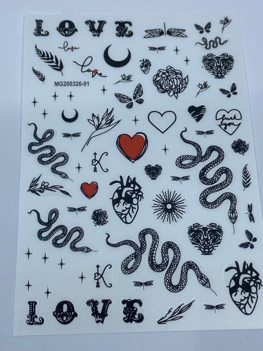 Snake and Heart Sticker MG01